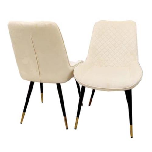 Lewiston Cream Velvet Dining Chairs In Pair