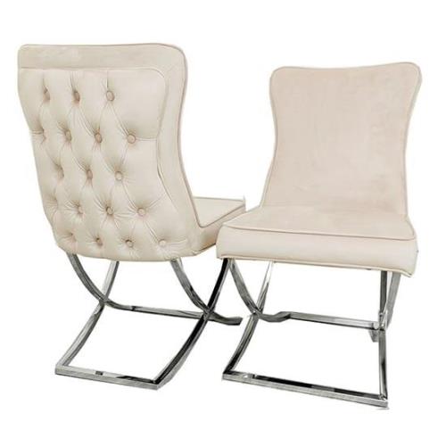 Sedro Cappuccino Velvet Dining Chairs With X Cross Legs In Pair