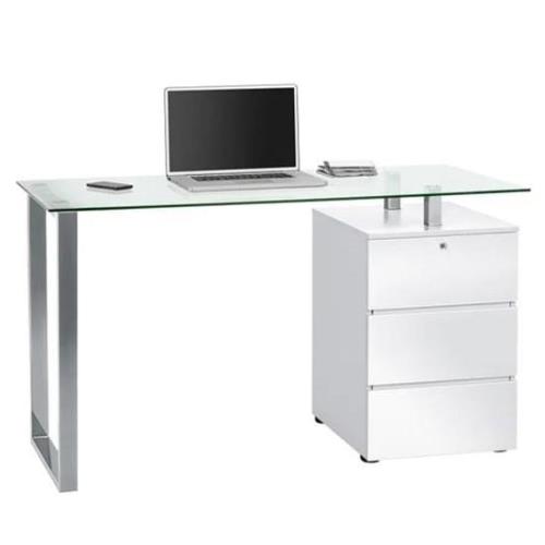 Richmond Clear Glass Top High Gloss Computer Desk In White