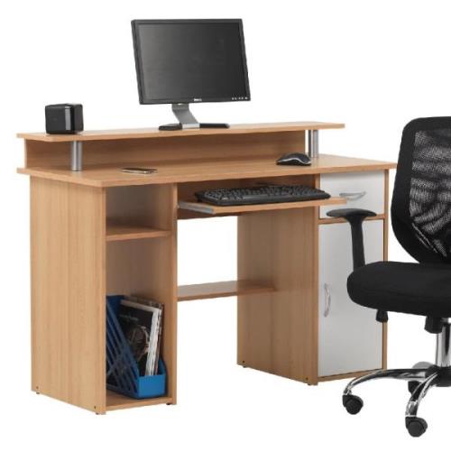 Aberdare Wooden Laptop Desk With 1 Door In Beech And White