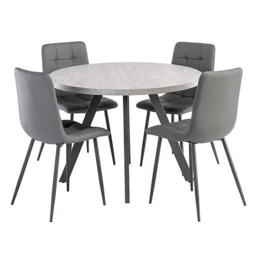 Remika Light Grey Dining Table With 4 Virti Grey Chairs