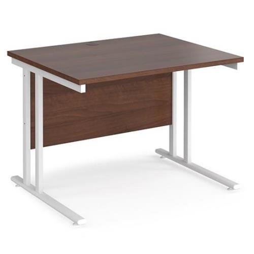 Melor 1000mm Cantilever Wooden Computer Desk In Walnut And White