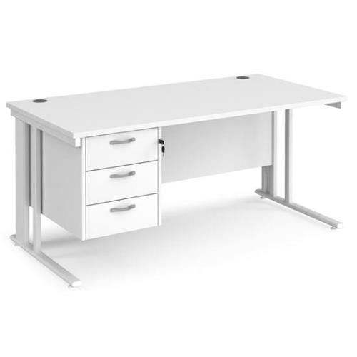 Melor 1600mm Computer Desk In White And White With 3 Drawers