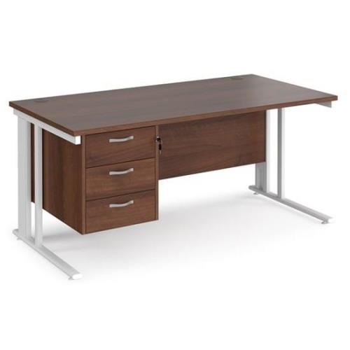 Melor 1600mm Computer Desk In Walnut And White With 3 Drawers