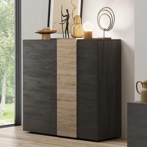 Noa Wooden Highboard With 2 Doors In Titan And Oak