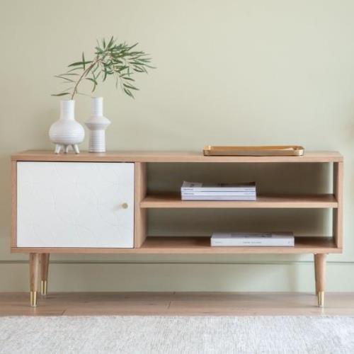 Newberry Wooden TV Stand With 1 Door In White And Oak