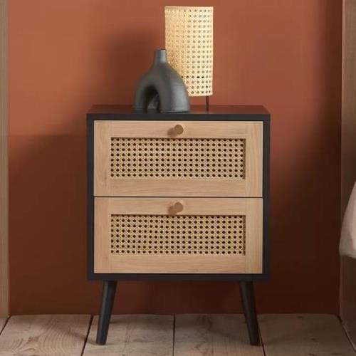 ie Wooden Bedside Cabinet With 2 Drawers In Black