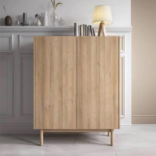 Belton Wooden Highboard With 2 Doors In Riviera Oak