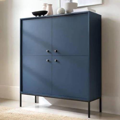 Malibu Wooden Highboard With 4 Doors In Navy