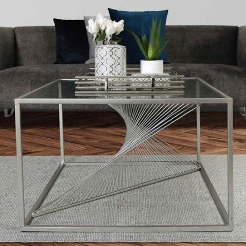 Lehi Clear Glass Top Coffee Table With Silver Metal Frame