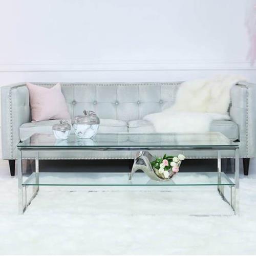 Huron Clear Glass Top Coffee Table With Shiny Chrome Frame