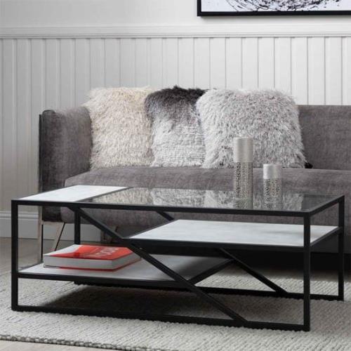 Irvine Clear Glass Coffee Table With Matte Black Steel Frame