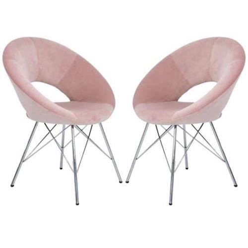 Orem Pink Velvet Dining Chairs With Chrome Metal Legs In Pair