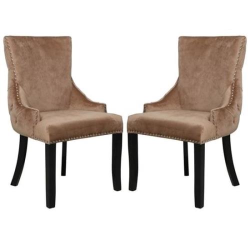 Laughlin Champagne Velvet Dining Chairs With Tufted Back In Pair