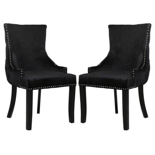 Laughlin Black Velvet Dining Chairs With Tufted Back In Pair