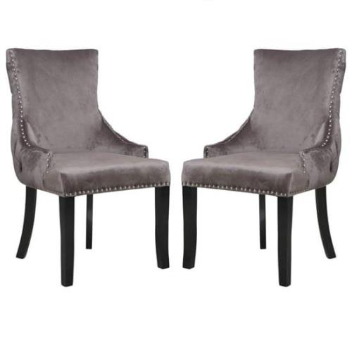 Laughlin Grey Velvet Dining Chairs With Tufted Back In Pair