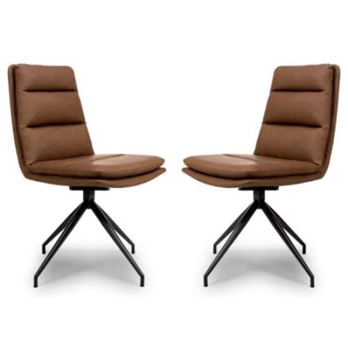 Nobo Tan Faux Leather Dining Chair With Black Legs In Pair