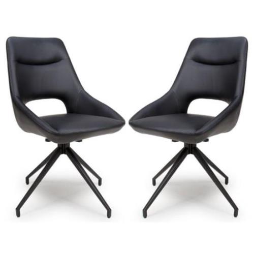 Aara Black Faux Leather Dining Chairs Swivel In Pair