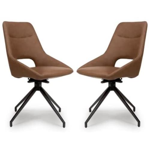 Aara Tan Faux Leather Dining Chairs Swivel In Pair