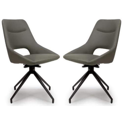 Aara Truffle Faux Leather Dining Chairs Swivel In Pair