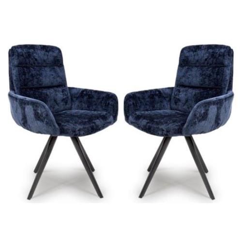 Oakley Navy Chenille Fabric Dining Chairs Swivel In Pair