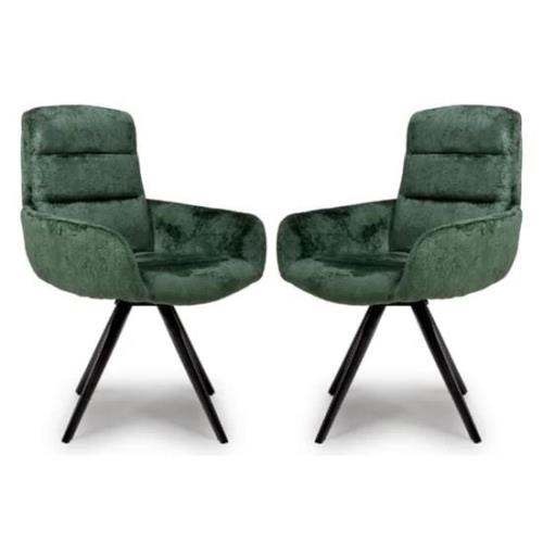 Oakley Green Chenille Fabric Dining Chairs Swivel In Pair