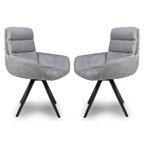 Oakley Silver Chenille Fabric Dining Chairs Swivel In Pair