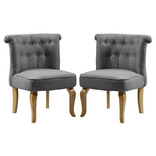 Pacari Grey Fabric Dining Chairs With Wooden Legs In Pair