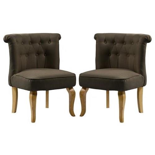 Pacari Brown Fabric Dining Chairs With Wooden Legs In Pair