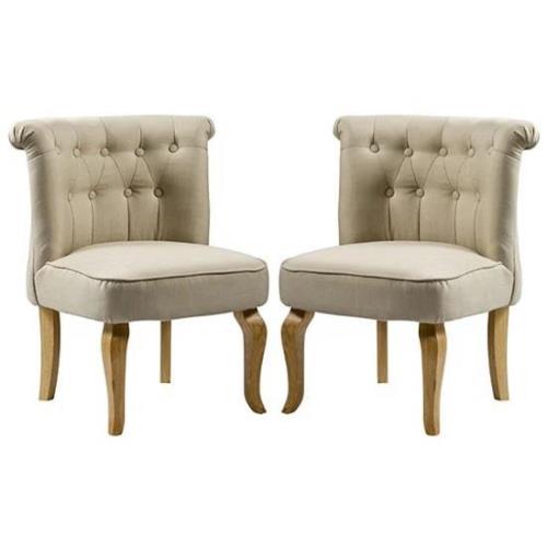 Pacari Beige Fabric Dining Chairs With Wooden Legs In Pair