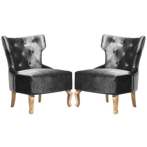 Narvel Grey Velvet Dining Chairs With Wooden Legs In Pair