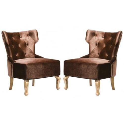 Narvel Brown Velvet Dining Chairs With Wooden Legs In Pair