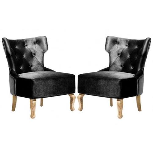 Narvel Black Velvet Dining Chairs With Wooden Legs In Pair