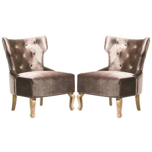 Narvel Beige Velvet Dining Chairs With Wooden Legs In Pair