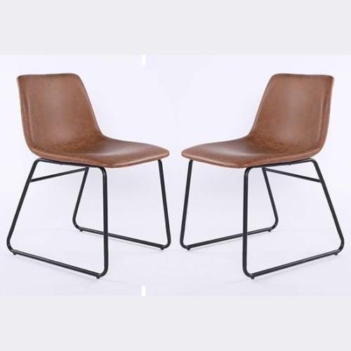 Mattox Tan PU Leather Dining Chairs In Pair