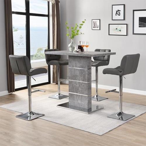 Parini Concrete Effect Bar Table With 4 Candid Grey Stools