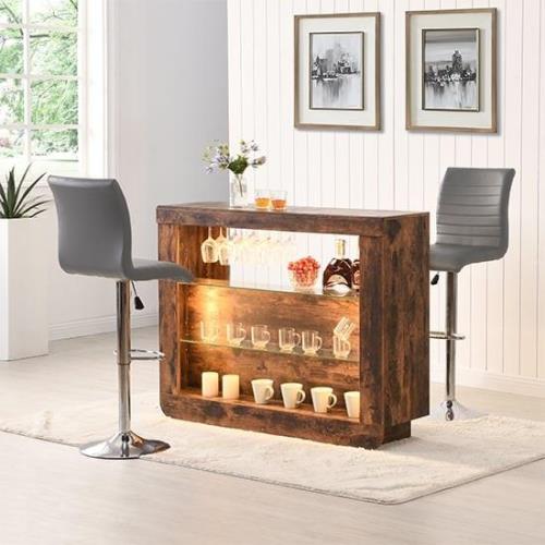 Fiesta Rustic Oak Bar Table Unit With 2 Ripple Grey Stools