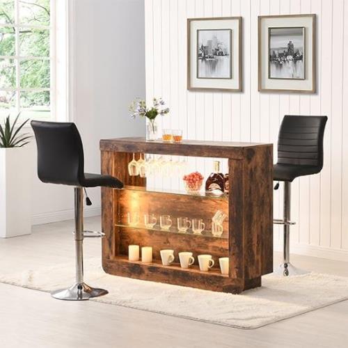 Fiesta Rustic Oak Bar Table Unit With 2 Ripple Black Stools