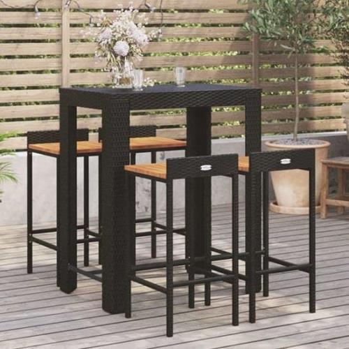 Ryker Solid Wood 5 Piece Garden Bar Set In Black Poly Rattan