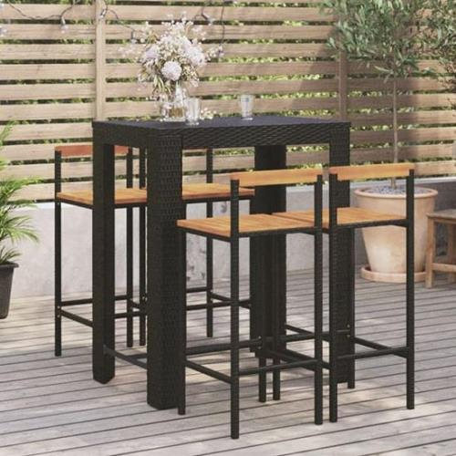 Quest Solid Wood 5 Piece Garden Bar Set In Black Poly Rattan