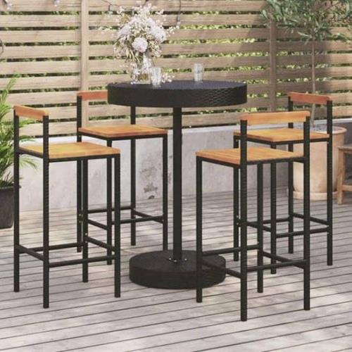 Piper Solid Wood 5 Piece Garden Bar Set In Black Poly Rattan