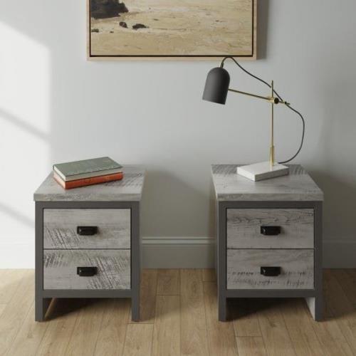 Balcombe Grey Wooden Bedside Cabinet With 2 Drawers In Pair