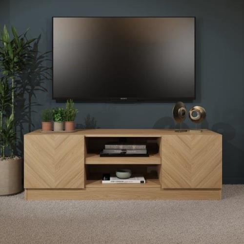 Cianna Wooden TV Stand With 2 Doors In Euro Oak