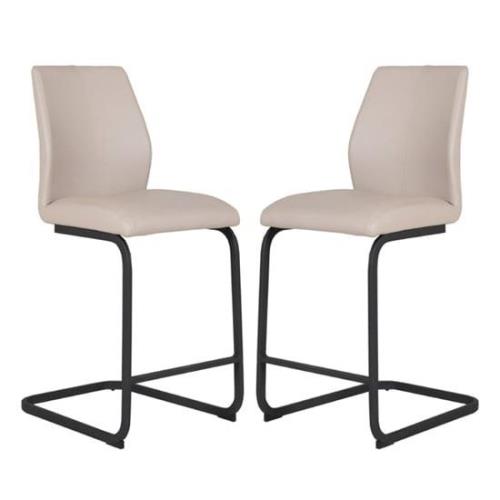 Adoncia Taupe Faux Leather Counter Bar Chairs In Pair