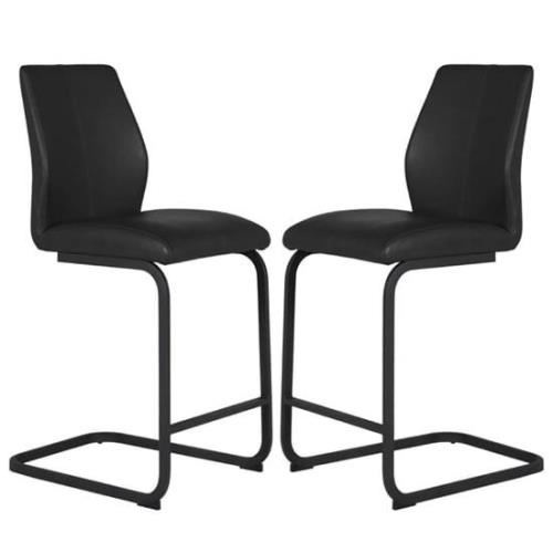 Adoncia Black Faux Leather Counter Bar Chairs In Pair