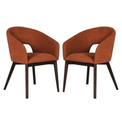 Adria Rust Woven Fabric Dining Chairs In Pair