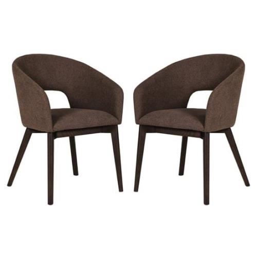 Adria Brown Woven Fabric Dining Chairs In Pair