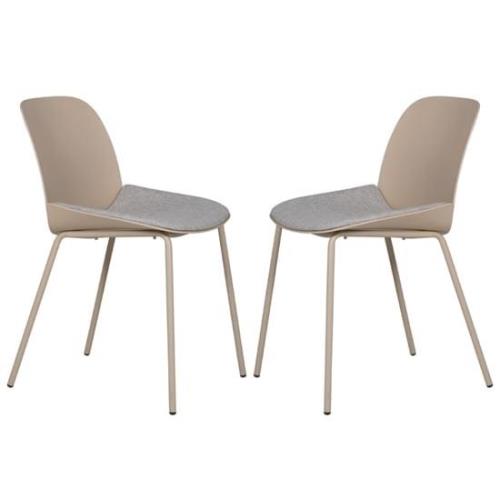 Haile Taupe Metal Dining Chairs With Woven Fabric Seat In Pair