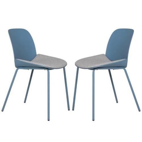 Haile Blue Metal Dining Chairs With Woven Fabric Seat In Pair