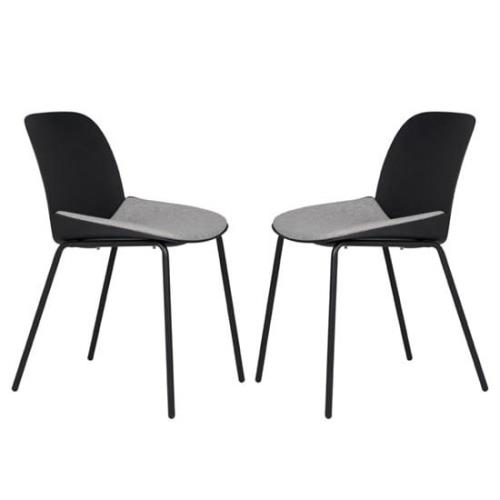 Haile Black Metal Dining Chairs With Woven Fabric Seat In Pair